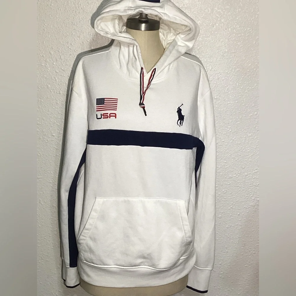 Polo by Ralph Lauren White Hoodie with USA Flag size large